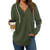 Women's Fashion Hoodies V Neck Long Sleeve Solid Drawstring Casual Loose Pullover Tops