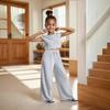 Girls' Knitted Top Wide Leg Pants Suit Summer Suitable for 1-8 Children's Leisure Suit