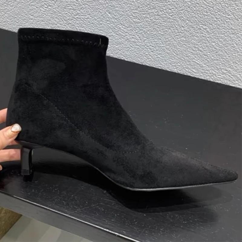 Suede Pointed Toe Women Ankle Boots Mid Heels Stilettos Shoes Woman 2025 Trend Winter Fashion Elegant Sexy Chelsea Botas Female
