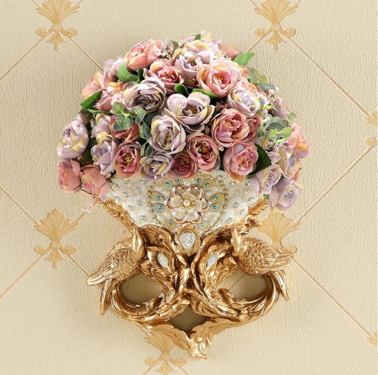 Роскошные настенные вазы из смолы с бриллиантами, искусственные горшки для цветов, поделки, украшения для дома, гостиной, ТВ-фона, настенная роспись