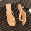 Fashion Square Toe Women Mid Heels Flip Flops 2025 Summer Clip Toe Shoes Fashion Casual Slippers New Pumps Dress Slides Casual Zapatos