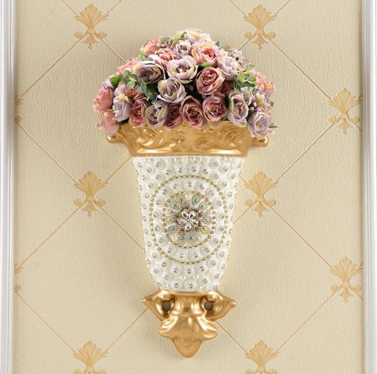 Роскошные настенные вазы из смолы с бриллиантами, искусственные горшки для цветов, поделки, украшения для дома, гостиной, ТВ-фона, настенная роспись