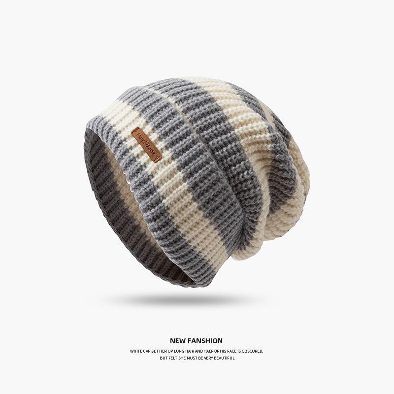 Winter Thick Thread Needle Striped Knitted Hat Head Girdle Face Small Casual Day System All Match Woolen Pile Cap