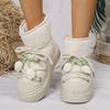 Fashion Floral Bowtie Lace Up Ankle Boots Women Cotton Padded Thicken Plush Snow Boots Plus Size Thick Sole Chunky Platform Cotton Boots