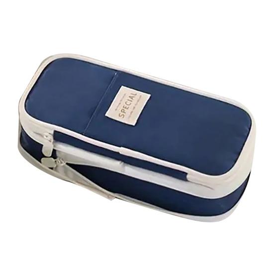 Large Capacity Pencil Case with Grid Pocket Expandable Bottom Durable Oxford Material Pen Storage Pouch