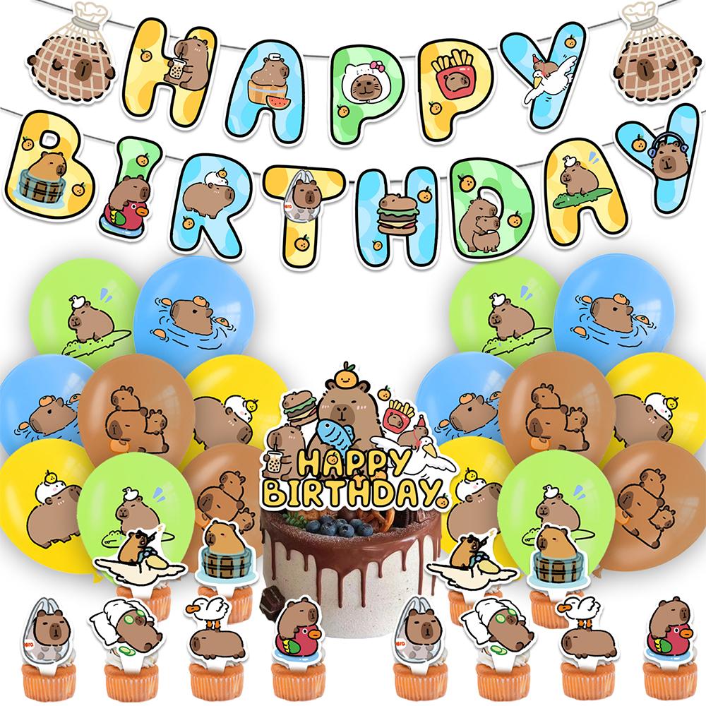 30pcs Capybara Party Decorations Includes a Banner, Cake Toppers, Balloons