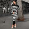 Sweater Dresses Women High Neck Autumn 2024 Sexy Slim Fit Color Blocked Striped Knitted Bodycon Dress Streetwear Chic Dresses