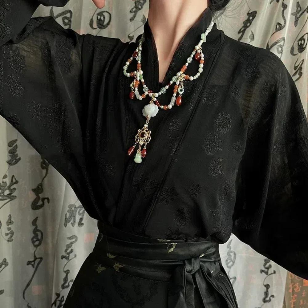 Tang Ming Song Dynasty Hanfu Ruyi Pendant Pearl Long Tassel Necklace Chinese Style Necklace Hanfu