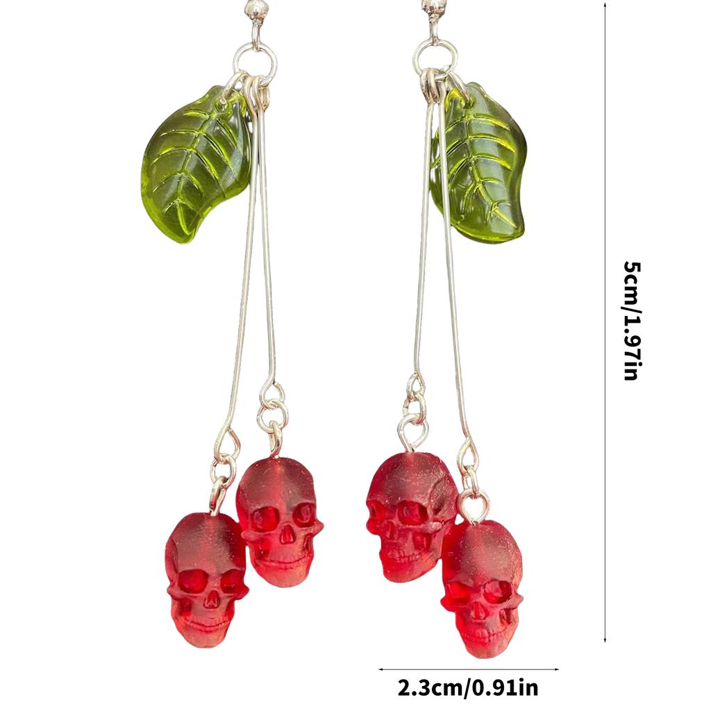 Trendy Gothic Skull Cherry Earrings Gothic Skull Earrings With Red Vampire Design Stylish Ear Accessory For Women