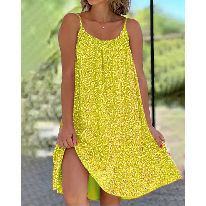 Womens Fashion Clothing Casual Summer Sleeveless Deep V-neck Dress Floral Printed Beach Dresses Cotton Loose Mini Party Skirt Tank Top Cami Dress