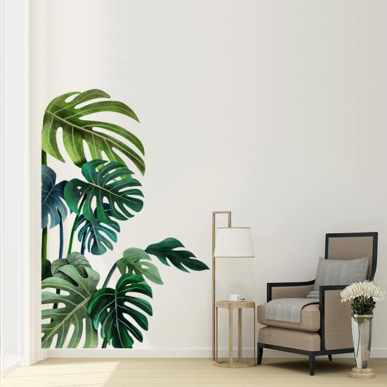 2Pcs Sticker Decal Nature Easy To Paste Smooth Tropical Plant Background Sticker for Living Room