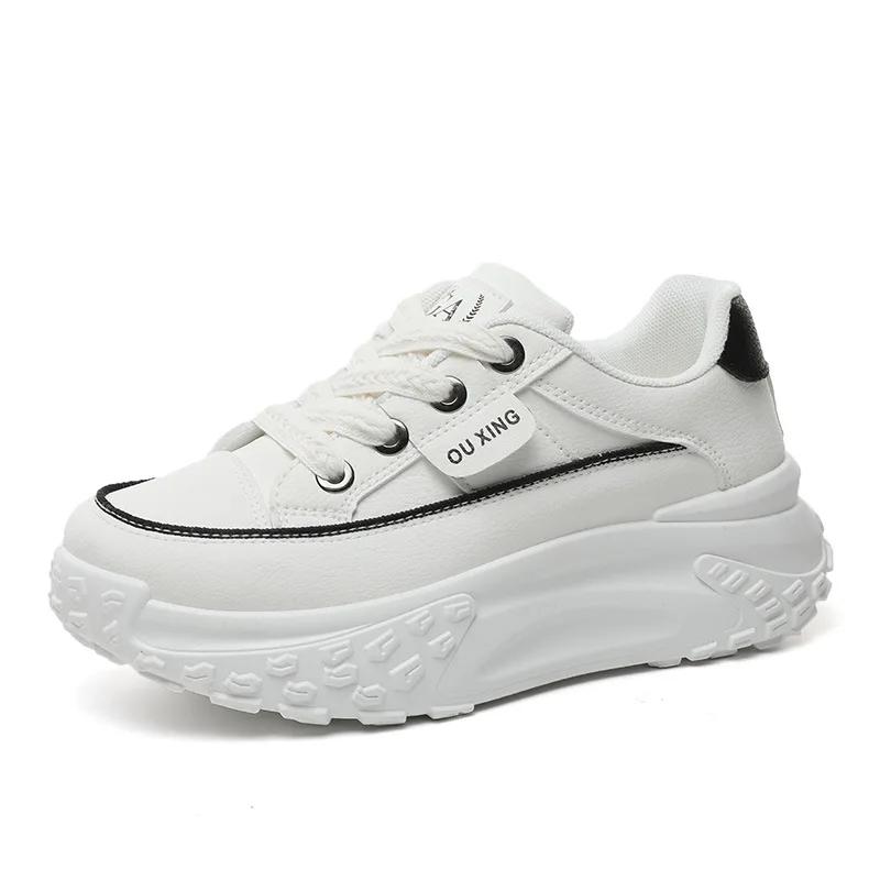 Fashion Retro Women Chunky White Casual Shoes Spring All-match Lace-up Platform Sneakers High Quality Student Board Shoes Mujer