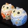 Japanese Warehouse Owl Figurine Pottery Kutani Ware Pair Owl Sheng Feng Shui Good Luck Lucky Charm Interior 60th Birthday Celebration