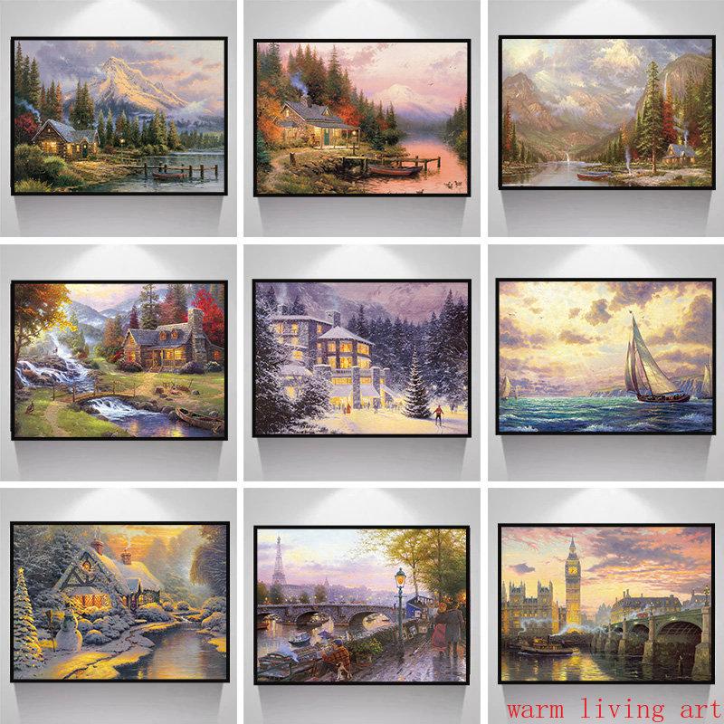 Europe Retro Landscape Christmas Snow Scene Canvas Painting Prints Paris London Posters Print for Living Room Home Decor No Frame