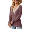 Women's Long Sleeve T-Shirt Fall/Winter Sweatshirt Women's Lace V-Neck Color-Blocked Split Hem Loose Top
