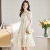 2024 Women's French-Style Floral Chiffon Dress – Short Sleeve, Summer Seaside Elegance