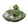 Meditation Frog Incense Stick Holder Ceramics Lotus Leaf Sitting Frog Incense Burner Home Office Desktop Decoration Ornament