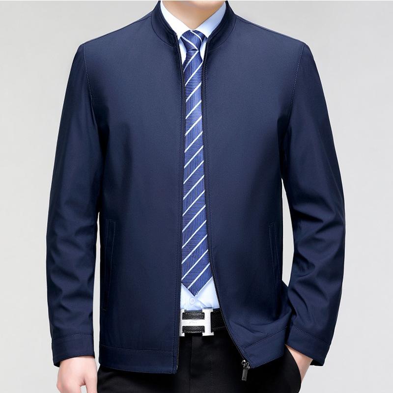 Spring and Autumn New Business Casual Men's Stand Collar Jacket Middle-aged Loose Dad's Large Size Jacket Thin Top