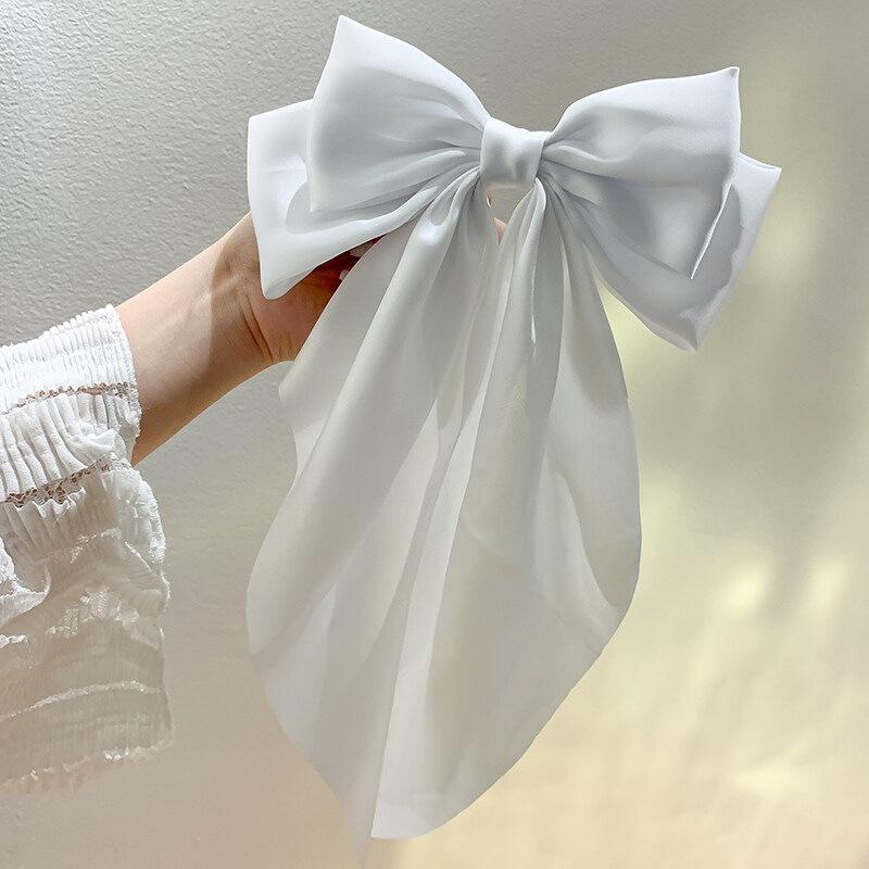 Woman New Bowknot Streamer Hairpin Chiffon Ribbon Barrette Bow Back Head Spring Clip Headwear Fashion Hair Accessories
