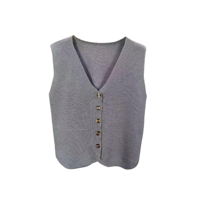French Temperament V-Neck Single Breasted Sleeveless Casual Knitted Vest For Women