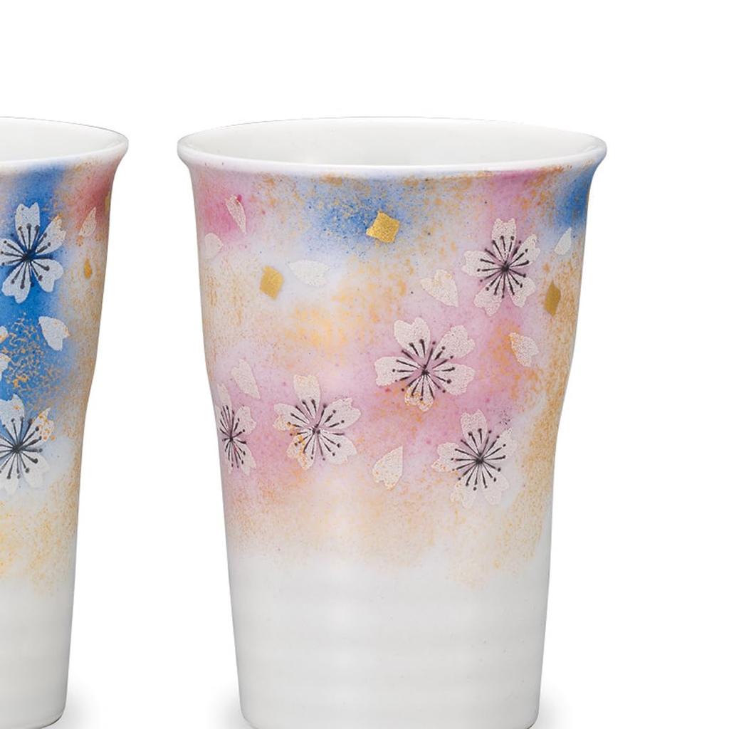Kutani Ware Iwataya Pair of Free Cups, Hana No Mai (Flower Dance) AP7-0884