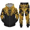 Tracksuit For Men 3D Bandanna Printed Zip Hoodie + Pants Suit Cool Men 2 Pcs Sportwear Casual Hoodies Set Autumn Men's Clothing