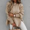 Women's Fashion Half High Neck Loose Solid Long Sleeve Thick Needle Side Split Knitted Sweater