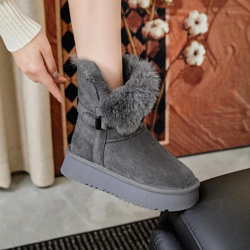 Suede Women's Shoes Two Wear Snow Boots Women's 2025 New Autumn and Winter Thick-soled Super Fire Short Boots Warm Snow Cotton
