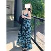 Seaside Vacation Blue Floral Suspender Dress Women's Versatile Summer Knitted Sweater Temperament Casual Fashion Beach Dress