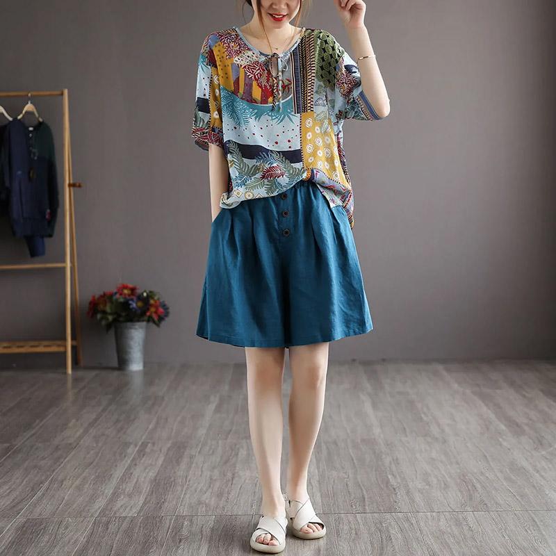 Хлопковые шорты женские летние винтажные свободные большие размеры с высокой талией 7 очков джинсовые широкие брюки юбка