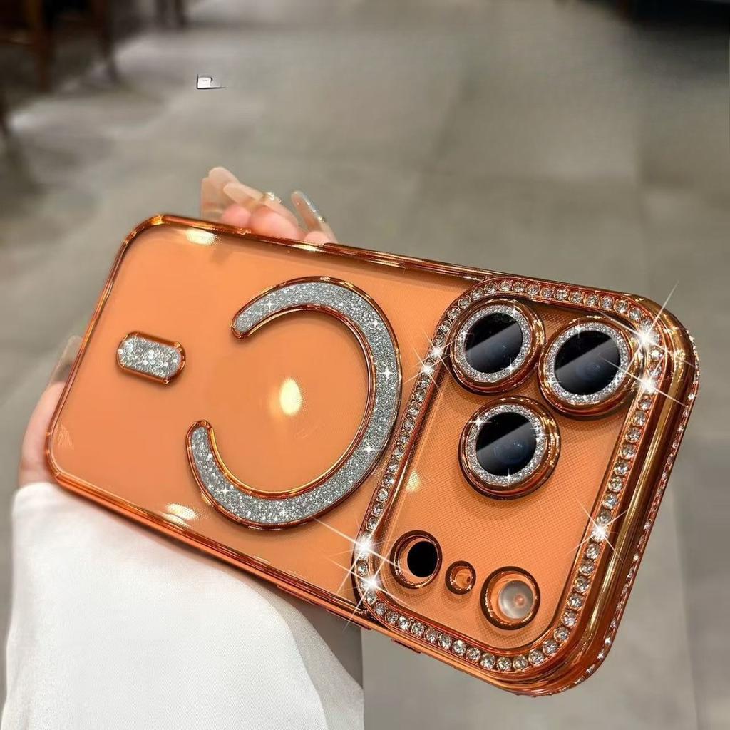 Applicable To IPhone17proMax Flash Powder Magnetic Suction Mobile Phone Case Rhinestone Apple 16 Electroplated Anti Fall 15 Protective Case 14