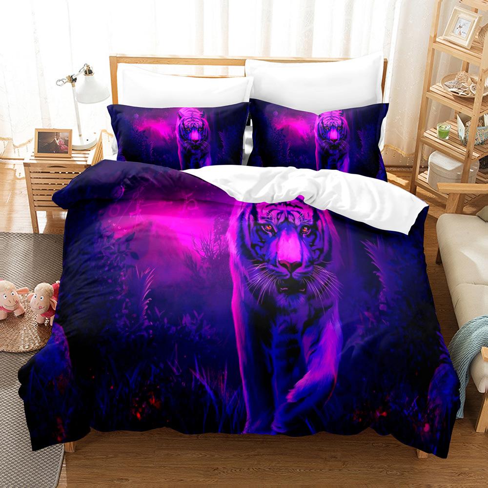 3D Fierce Beast Bedding Set Tiger Print Duvet Cover Pillowcase 2/3 Pieces AU180 * 210 Full Size Soft Zippered Home Textile