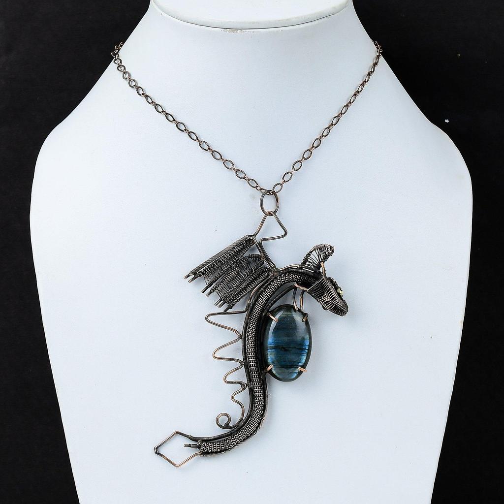Labradorite Pendant Copper Wire Wrapped Pendant Genuine Gemstone Jewelry Dragon Pendant Handmade Copper Jewelry Stylish Pendant Gift For Her