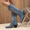 Boots Women's Autumn and Winter Pointed Large Size High Heel Boots Women's High Heel Thick Heel Vintage Embroidered Knight Western Cowboy Boots