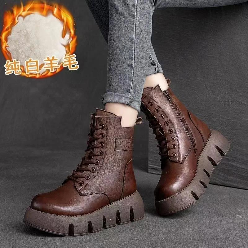 Winter Female Ankle Boots Artificial Leather Cotton Boots Thick-soled Padded Women Shoes Warm Snow Boots Female