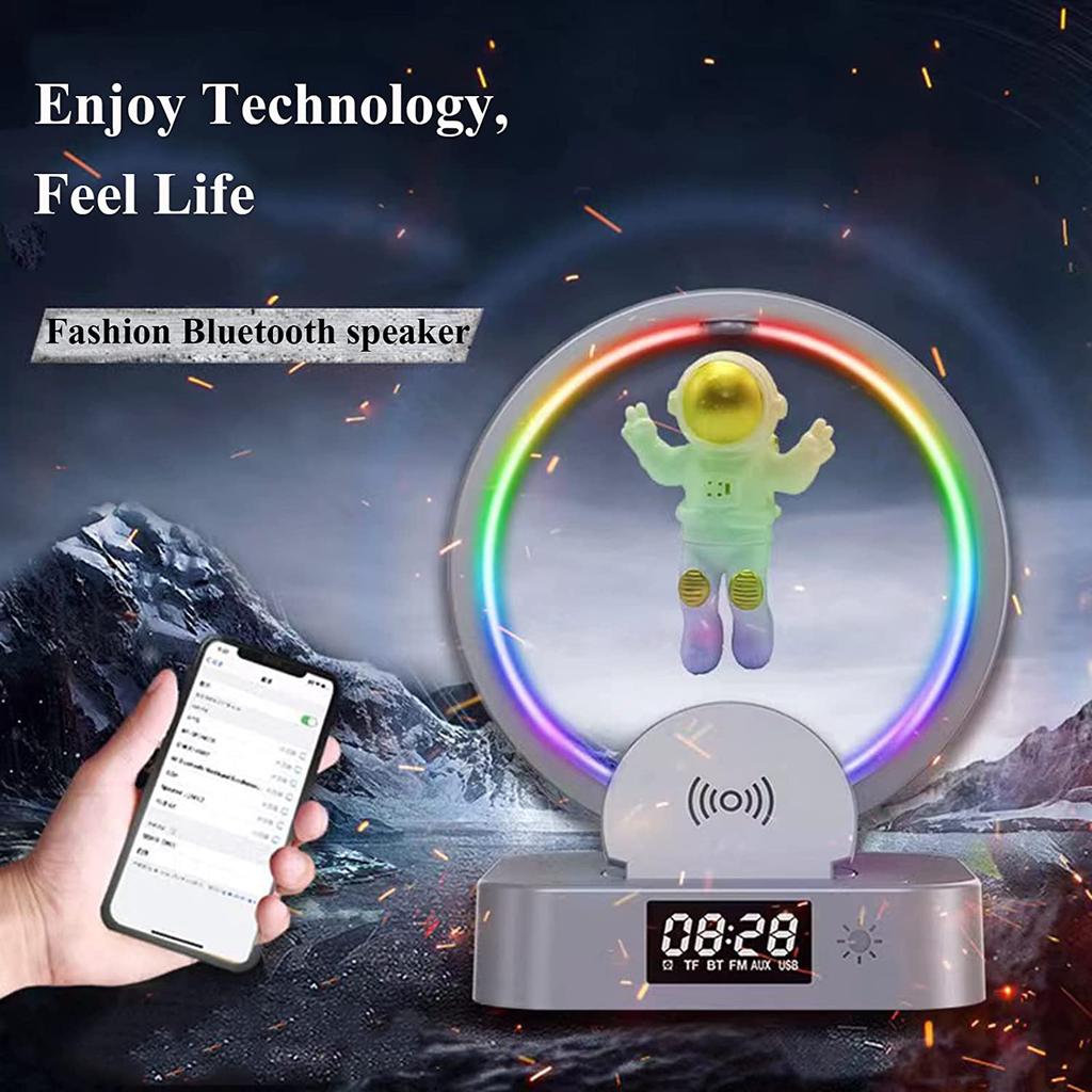 Multifunctional Wireless Charger Stand Alarm Clock Speaker RGB Light TF Fast Charging Station for iPhone X 11 12 13 14