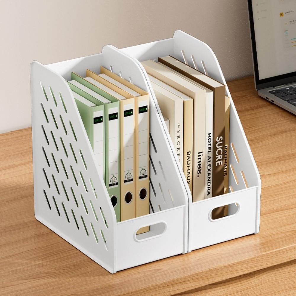 Large Capacity Bookend Stand Hollowed-out File Document Organizer Rack  for Home Office
