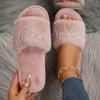 Lovely Fashion Slippers Female Slides Daily Flat Low Heels Shoes Woman Bright Diamond Butterfly-knot Winter Shoes Plus Size