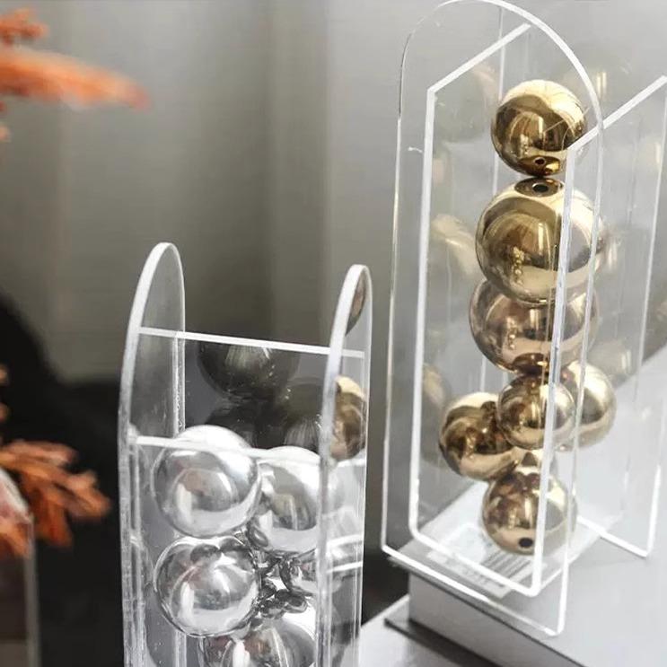 Abstract Art Metal Ball Square Transparent Box Acrylic Container Model Ornament Desk Decoration Ornaments Sphericity Crafts