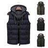 Men Vest Coat Hooded Drawstring Sleeveless Zipper Placket Waistcoat with Pockets Solid Color