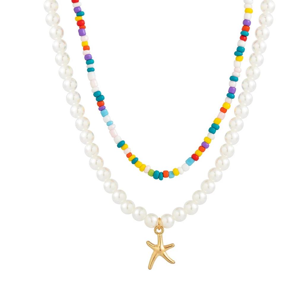 Ingemark Boho красочные бусины с имитацией жемчуга, цепочка, ожерелье, женское винтажное колье с подвеской в виде морской звезды, Y2K, ювелирные аксессуары