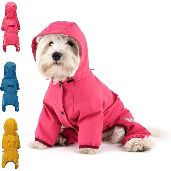 Dog Raincoat with Hood for Puppy Small Medium Dogs Solid Puppy Clothes Reflective Pets Cats Outwear Four-legged