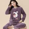 Warm Sleepwear for Winterthickened Warm Flannel Pajamas Student Long Sleeve Cartoon Ladies Loungewear Setpajamas Woman Offer