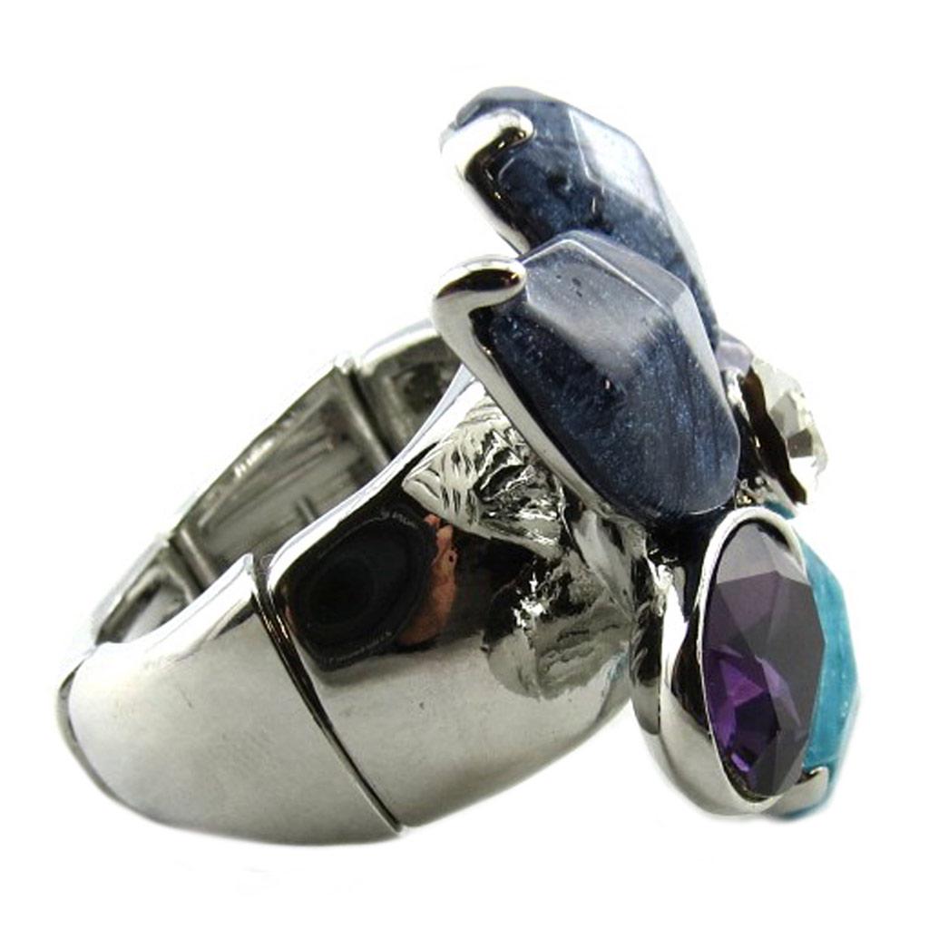 Les Trésors De Lily [P8385] - Designer Ring 'Acapulco' Silver Blue (flower) - 30x30 Mm