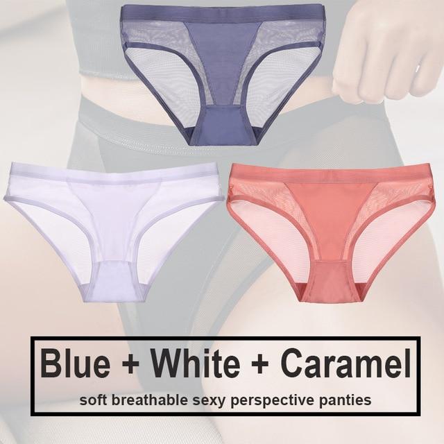 FINETOO 3Pcs Women Panties Sexy Lingerie Seamless Female Underwear See-Through Underpants Woman Panties Briefs Girls Intimate