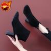 Heeled Ankle Boots for Women Autumn Winter Fleece-Lined Booties Trend 2025 Black Woman Short Shoes On Offer Large Size Warm Boot