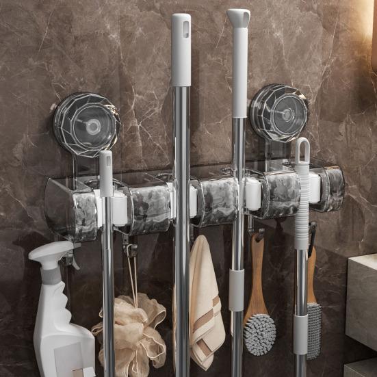 Wall Mount Mop Gripper Broom Holder Strong Load-Bearing Simple Installation Anti-Slip Mop Handle Hanger Dustpan Broom Organizer