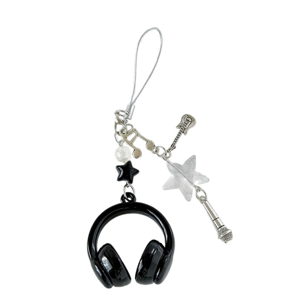 Trendy Headphone Shaped Keychain Bag Ornament Phone Lanyard Feature Star Music Notes for Students and Music Lovers