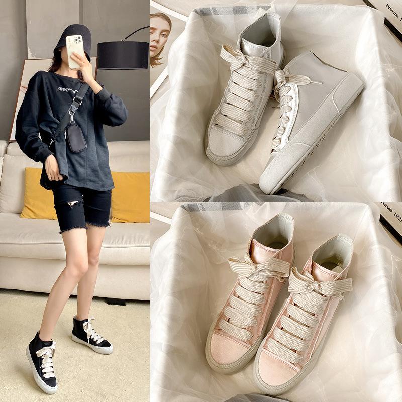 Breathable Women's Sneakers High-top Satin Shoes Leisure Shoes High Quality Platform Shoes Comfortabl Thick Sole Shoes for Women