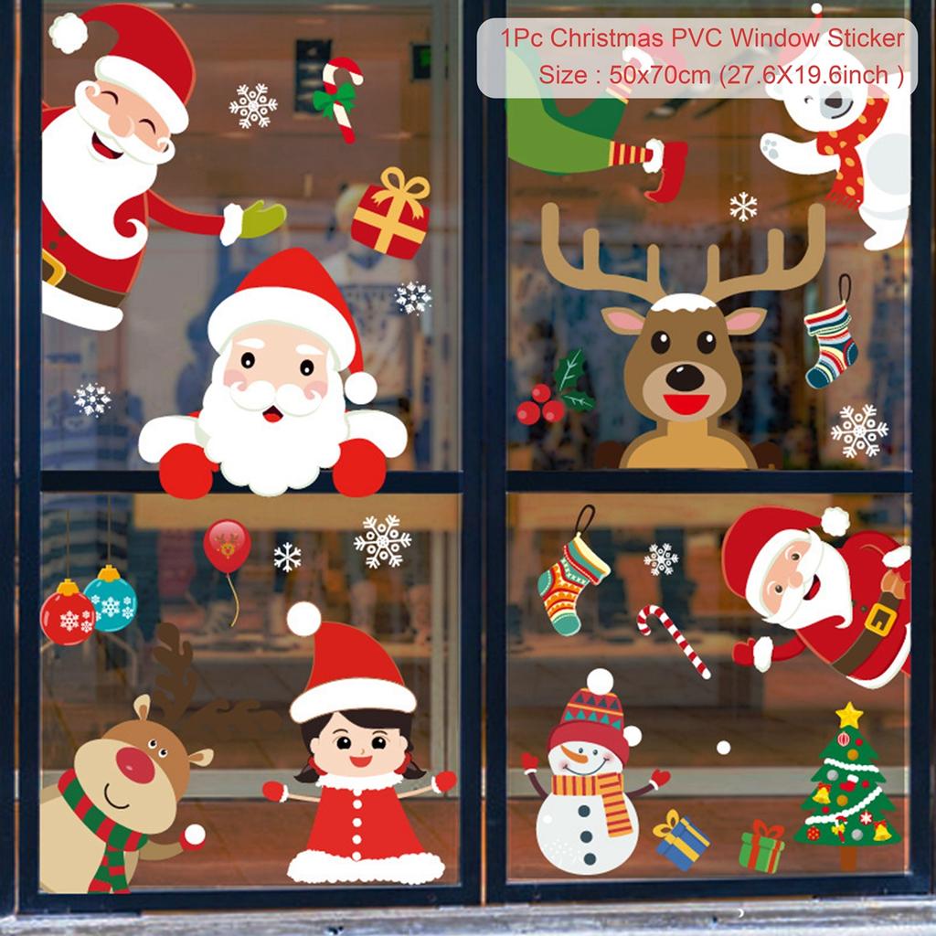 Cartoon Christmas Window Glass Stickers 2025 Christmas Decoration for Home Living Room Wall Decor 2025 Happy New Year Stickers